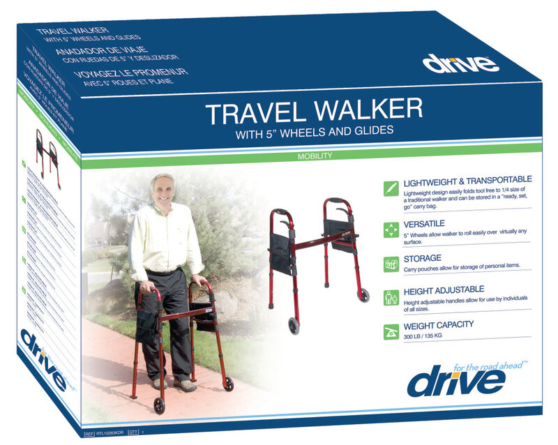 DRV-Drive Medical Drive Travel 2-Wheel Walker 300lbs