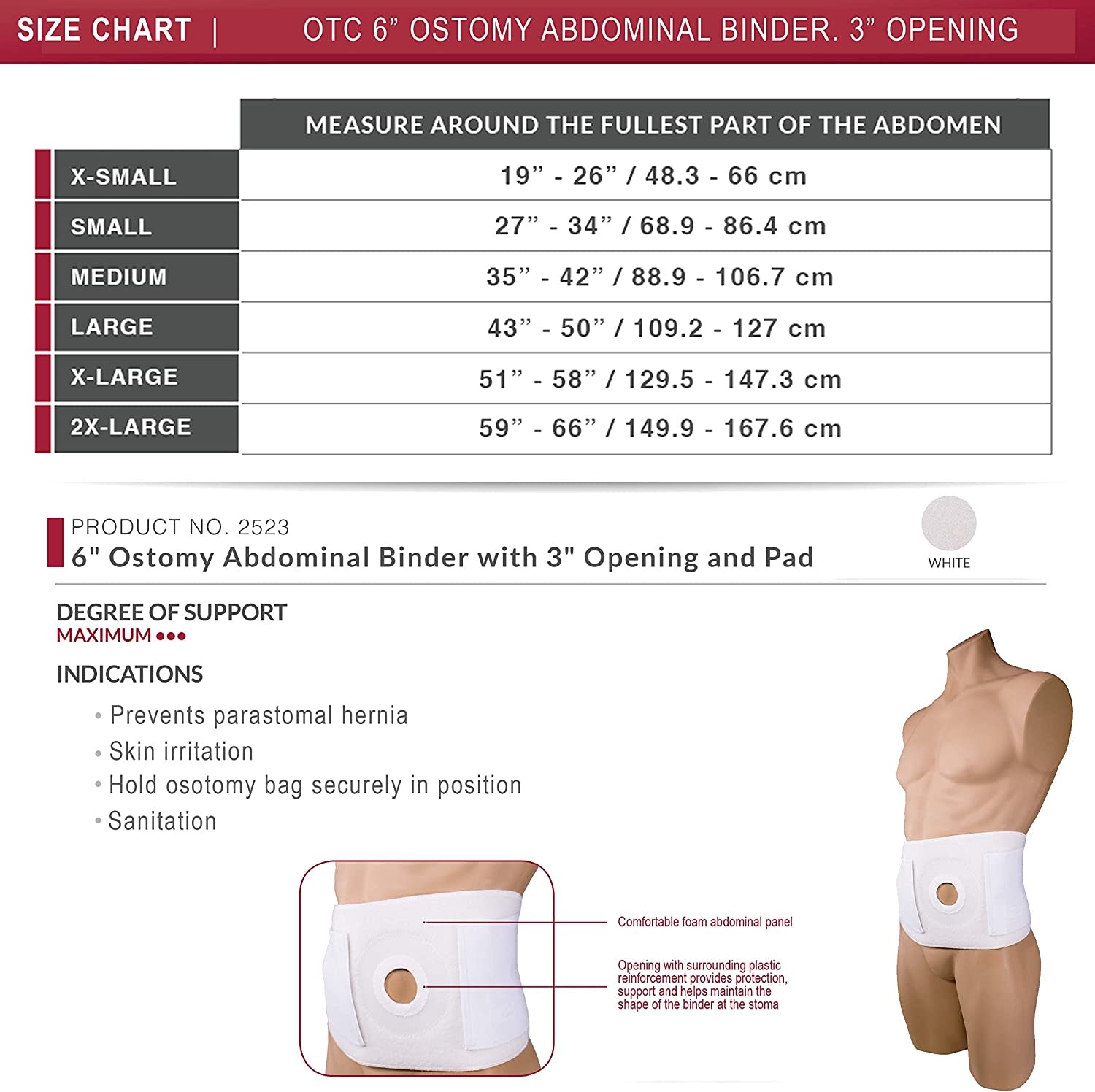 Ostomy & Hernia Support 9" Binder 3" Opening