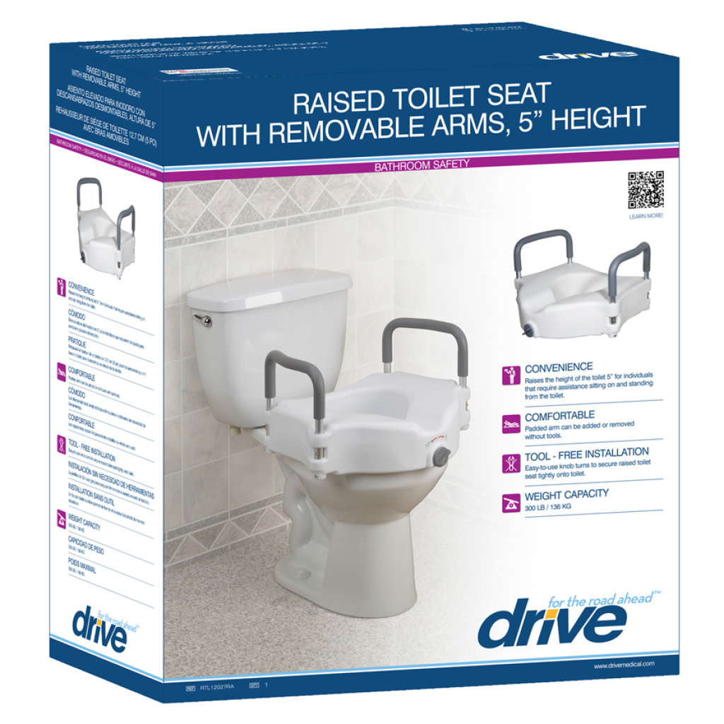 Drive Raised Toilet Seat w/Removable Arms 5"