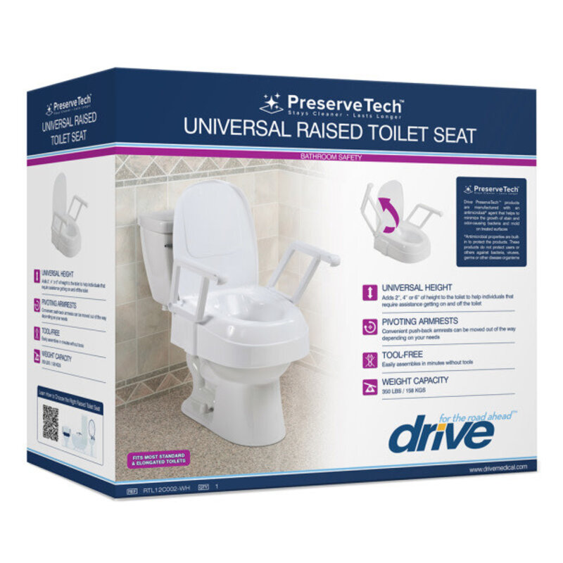 DRV-Drive Medical PreserveTech Universal Raised Toilet Seat 2-6" (Fits Most Round/Oval Toilets) 350lbs
