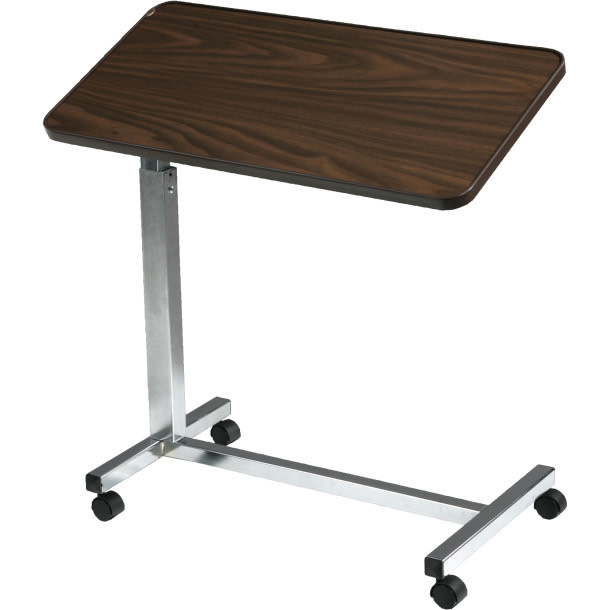 DRV-Drive Medical Overbed Table Walnut Top/Chrome Base Tilt Top