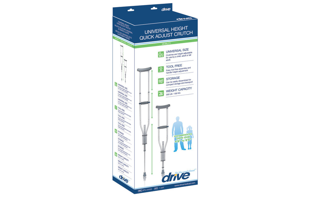 Drive Universal Quick Adjust Crutches Range 4'6" - 6'6" Pair 300lb