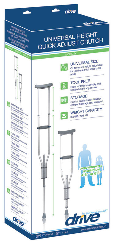 DRV-Drive Medical Drive Universal Quick Adjust Crutches Range 4'6" - 6'6" Pair 300lb