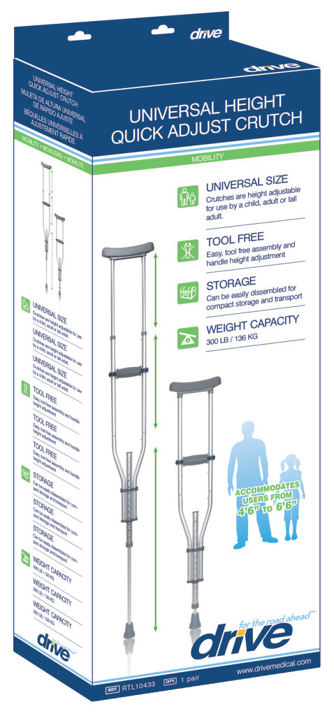 Drive Universal Quick Adjust Crutches Range 4'6" - 6'6" Pair 300lb