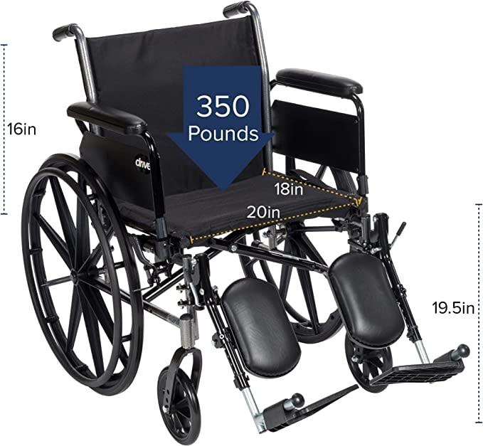 DRV-Drive Medical Cruiser III Wheelchair Adjustable Seat Height Detachable Desk Arm (ADDA) Elevated Foot Rest