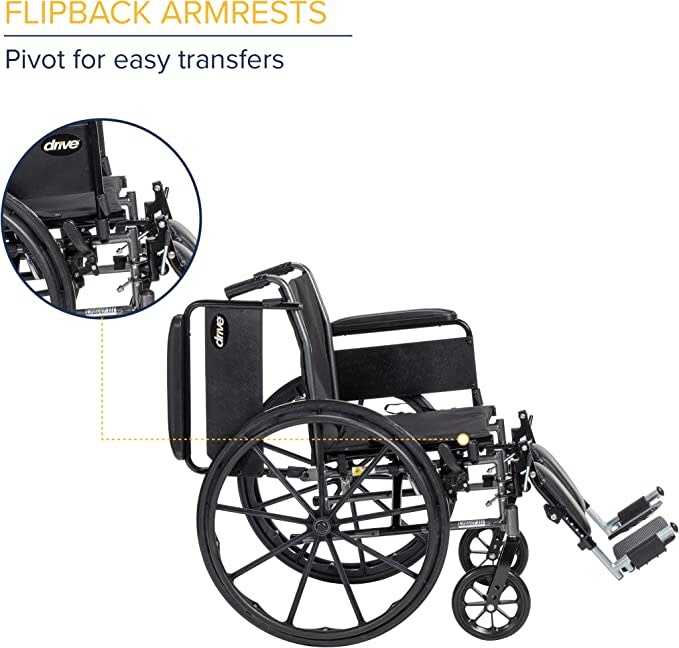 Cruiser III Wheelchair Adjustable Seat Height Detachable Desk Arm (ADDA) Elevated Foot Rest