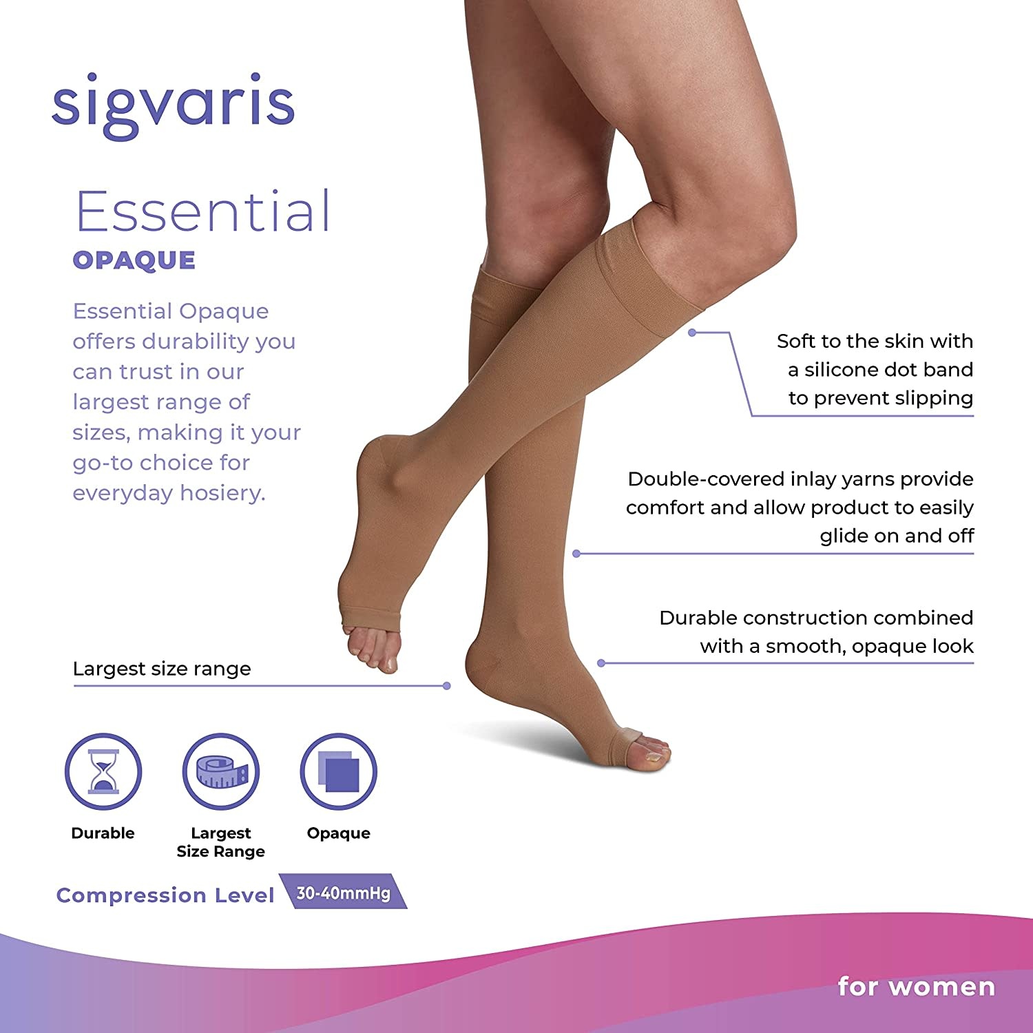 Essential Opaque for Women Knee High 30-40mmHg