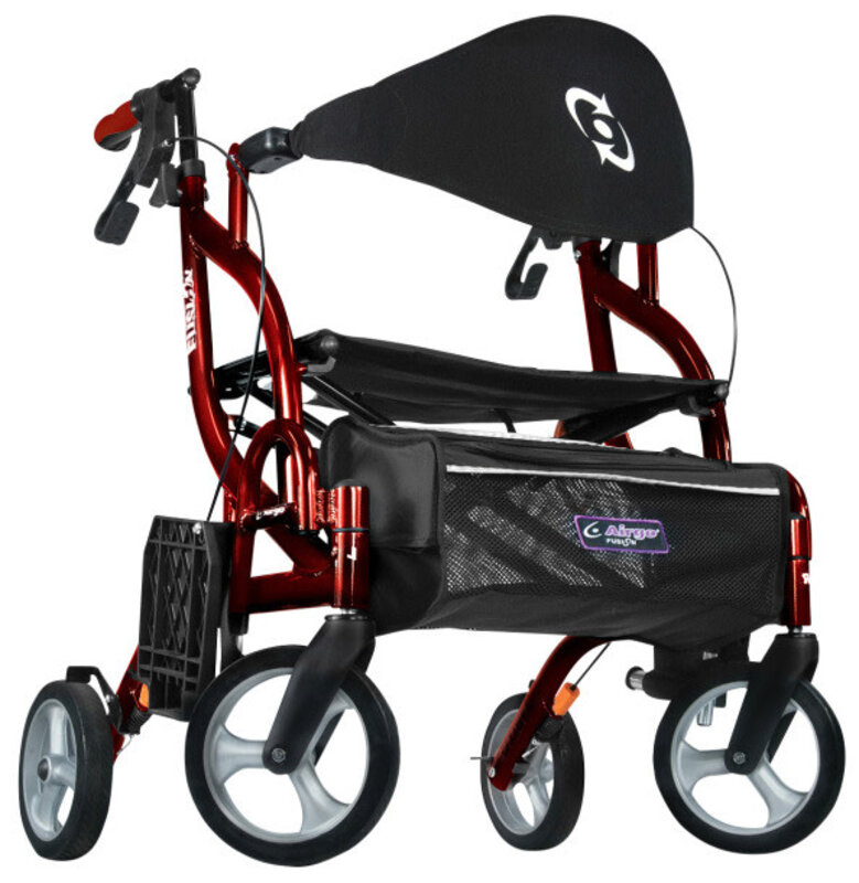 DRV-Drive Medical Airgo Fusion 2 IN 1 F18 Side-Folding Rollator & Transport Chair Cranberry