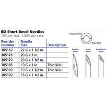 BD Precision Glide Needle Short Bevel Regular Wall 18G x 1 1/2" Sterile 100/bx