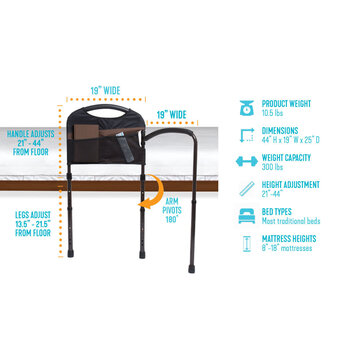 Stander Stander Swing Away Mobility Bed Rail + Organizer Pouch