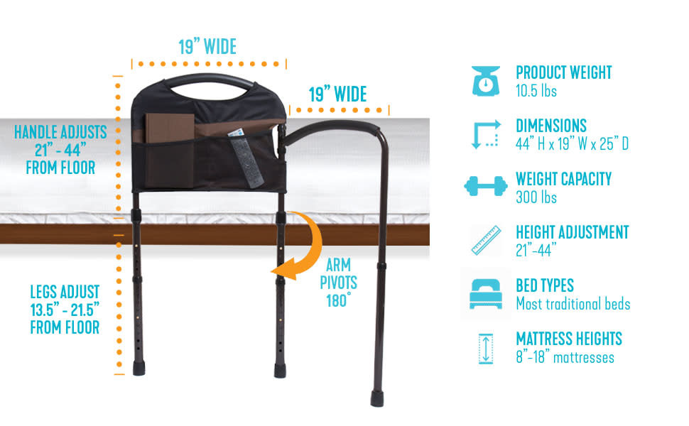 STN-Stander Stander Swing Away Mobility Bed Rail + Organizer Pouch
