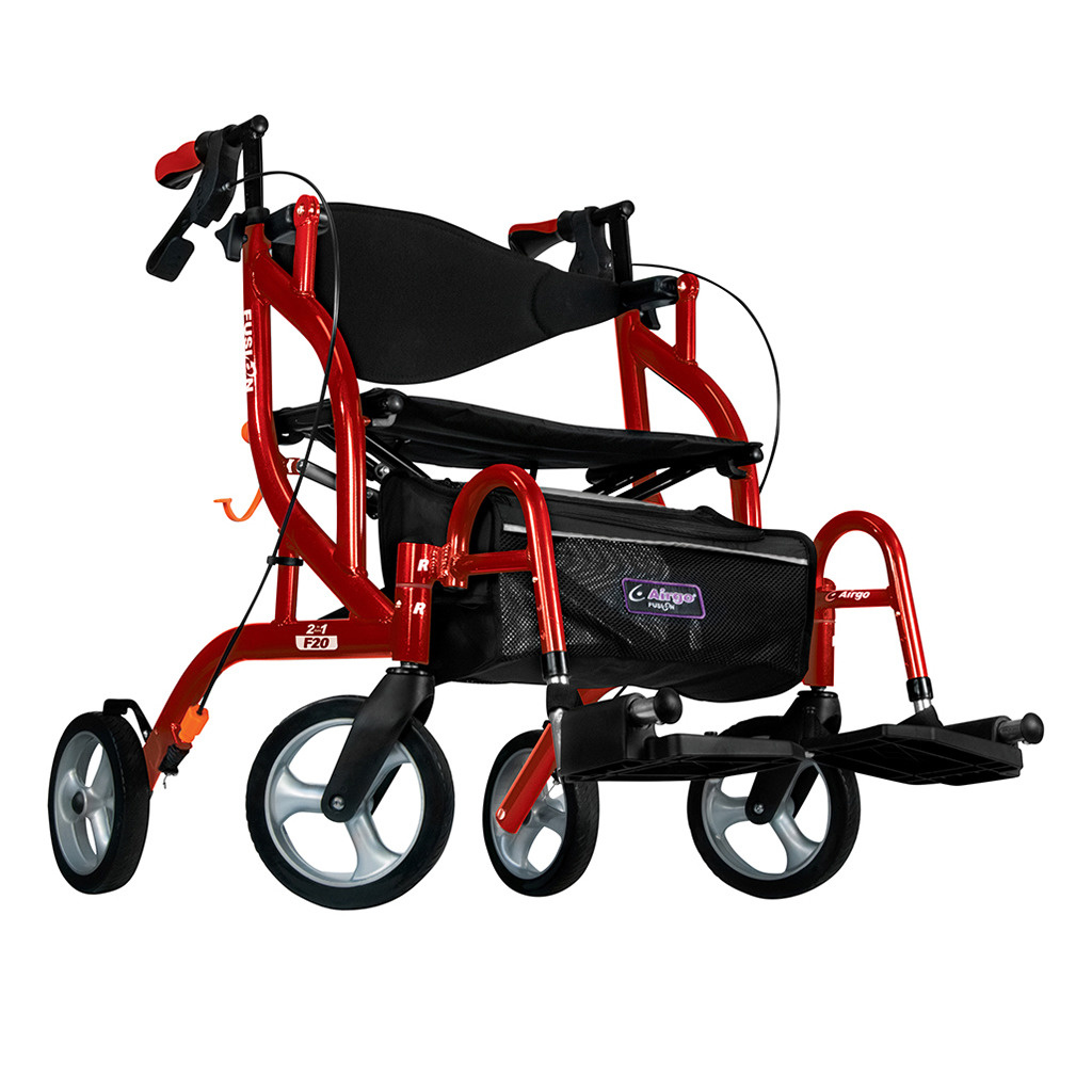 DRV-Drive Medical Airgo Fusion 2 IN 1 F18 Side-Folding Rollator & Transport Chair Cranberry