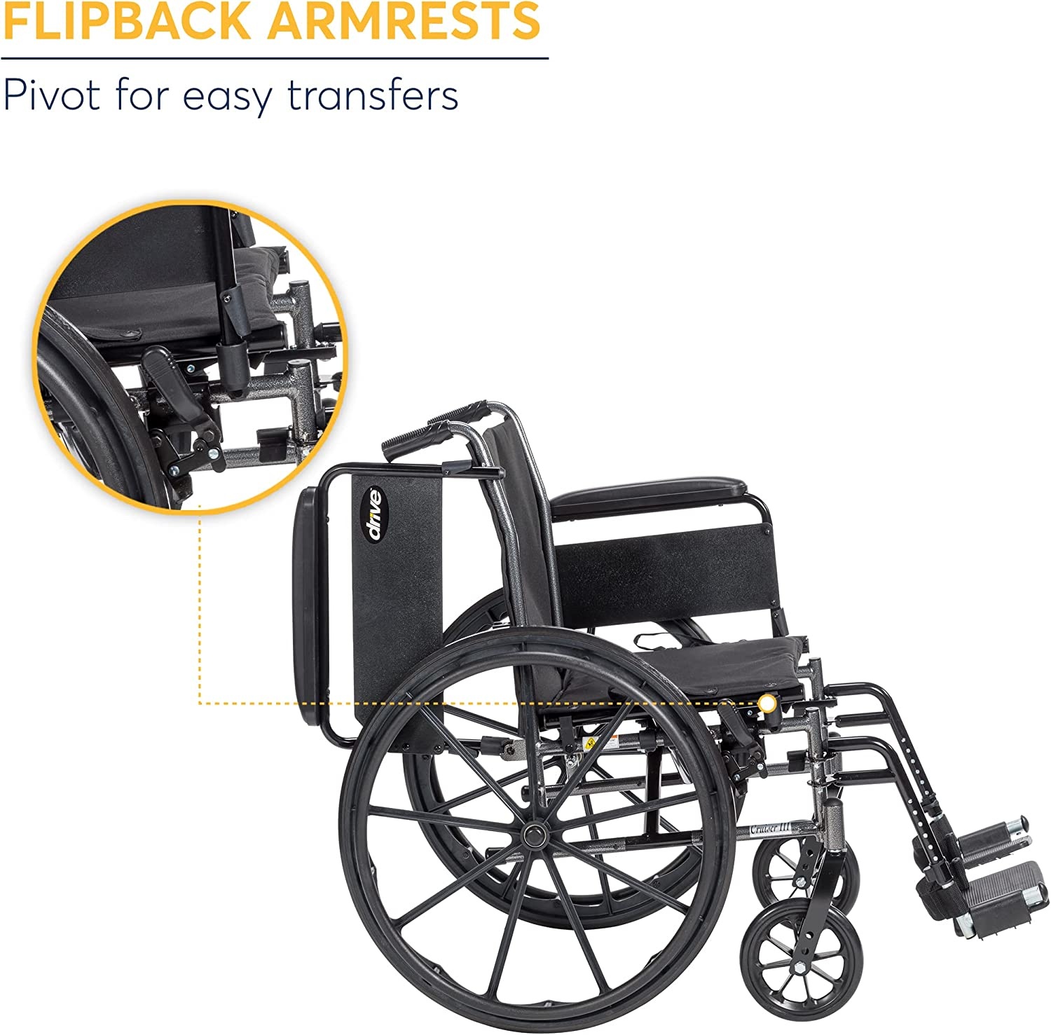 Drive Medical Cruiser III Wheelchair Detachable Desk Arm (DDA) Foot Rest (SF) 300lbs