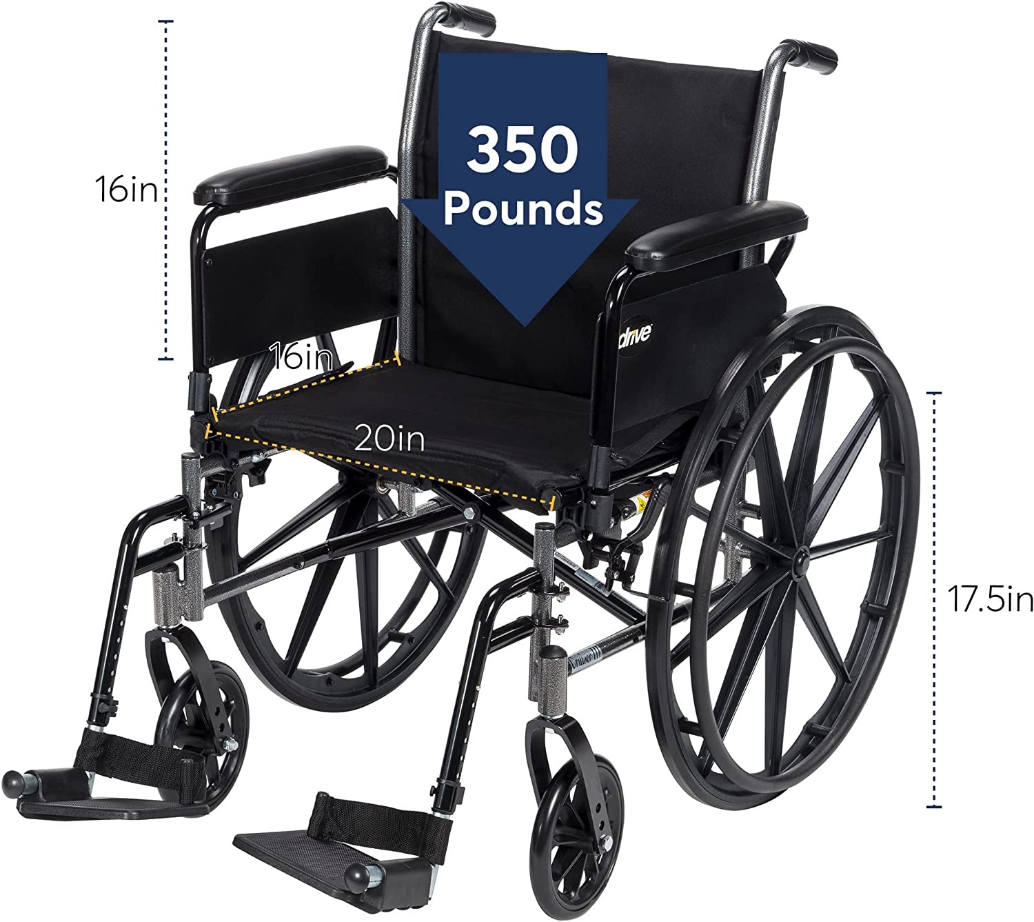 Drive Medical Cruiser III Wheelchair Detachable Desk Arm (DDA) Foot Rest (SF) 300lbs