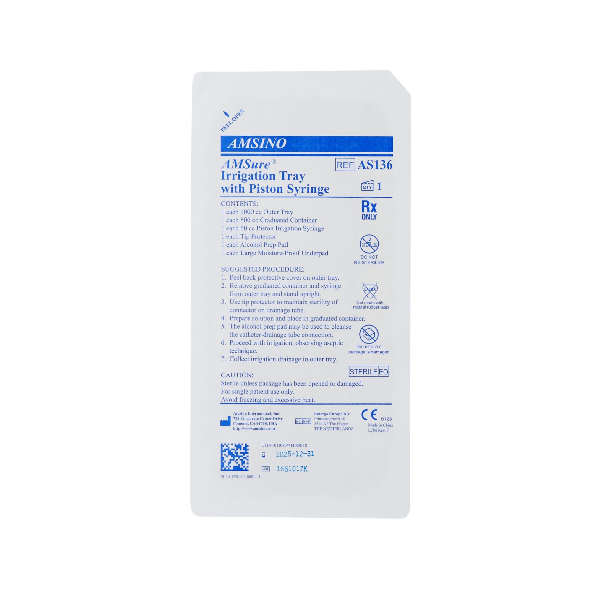 AMSure Irrigation Tray with 60cc Piston Syringe