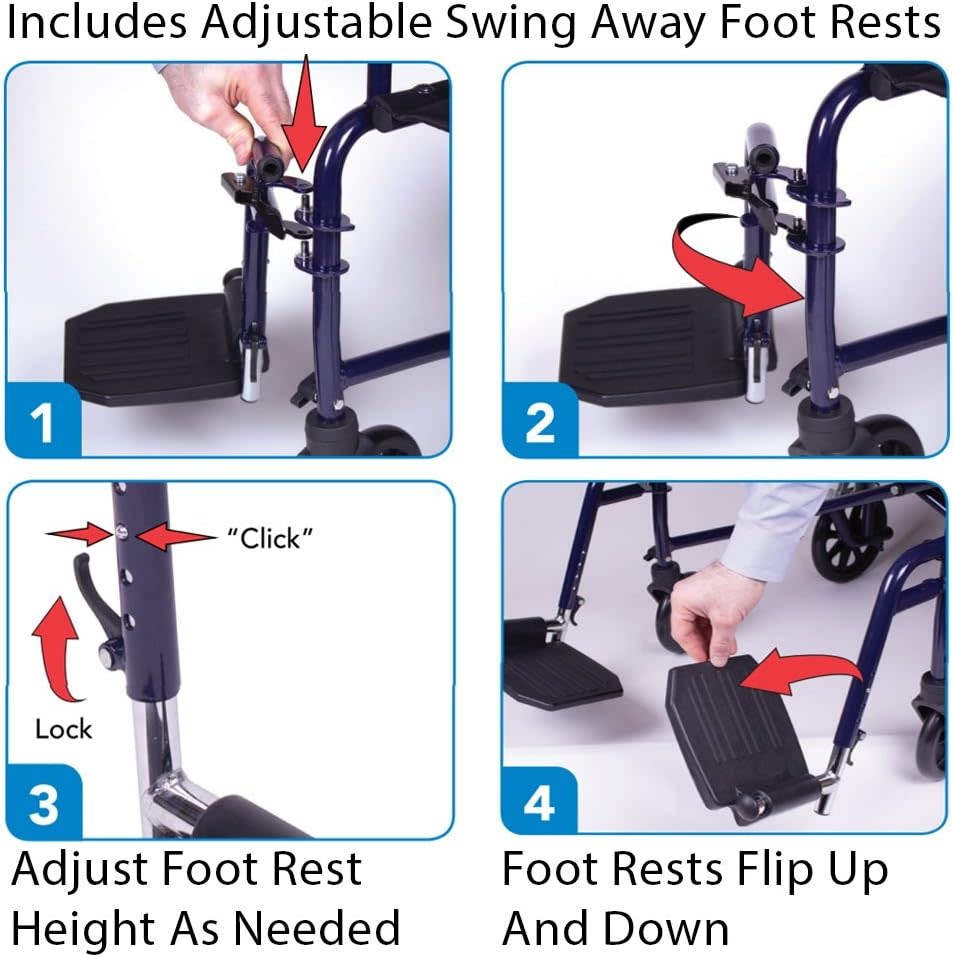 CRX-Carex Carex Classics Steel Frame Transport Chair 300 lbs Weight Capacity Black Upholstery