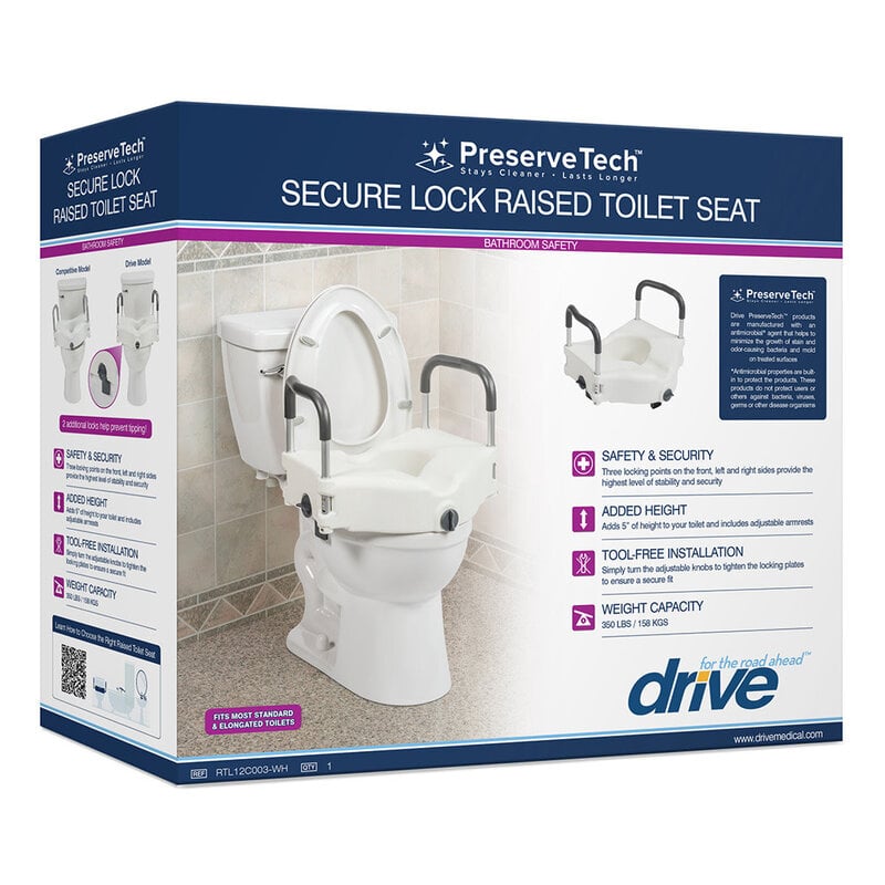 DRV-Drive Medical PreserveTech Secure Lock Raised Toilet Seat
