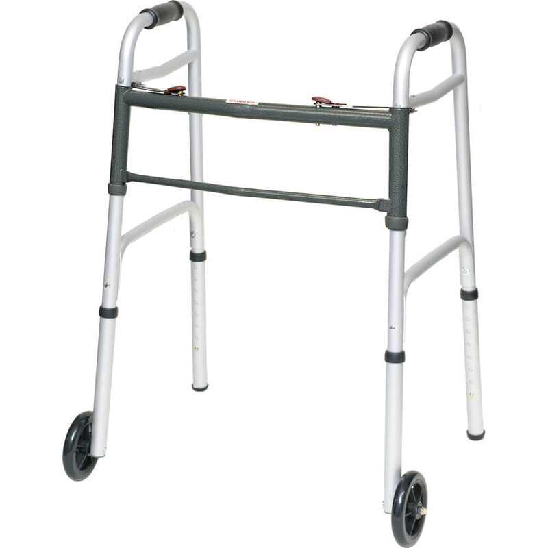 PRB - Probasics Aluminum Two-Button Release Folding Walker with 5" Wheels