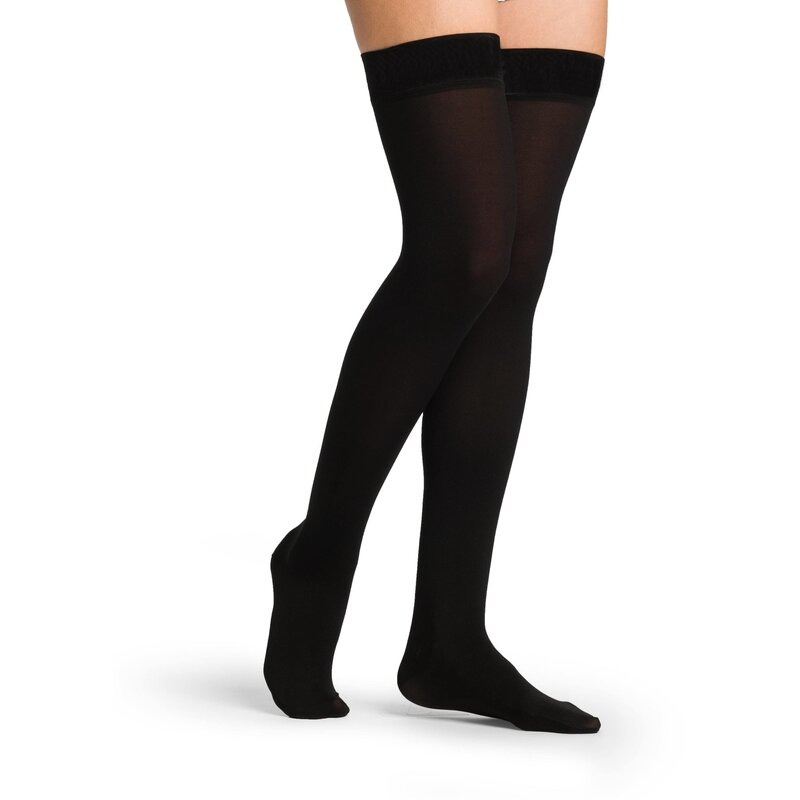Black Opaque Thigh High Stockings