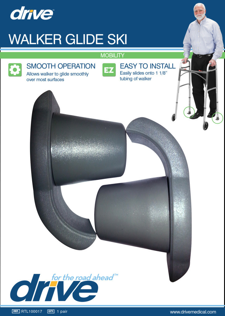 DRV-Drive Medical Walker Tip Glide Skis for 2 Wheels Walker