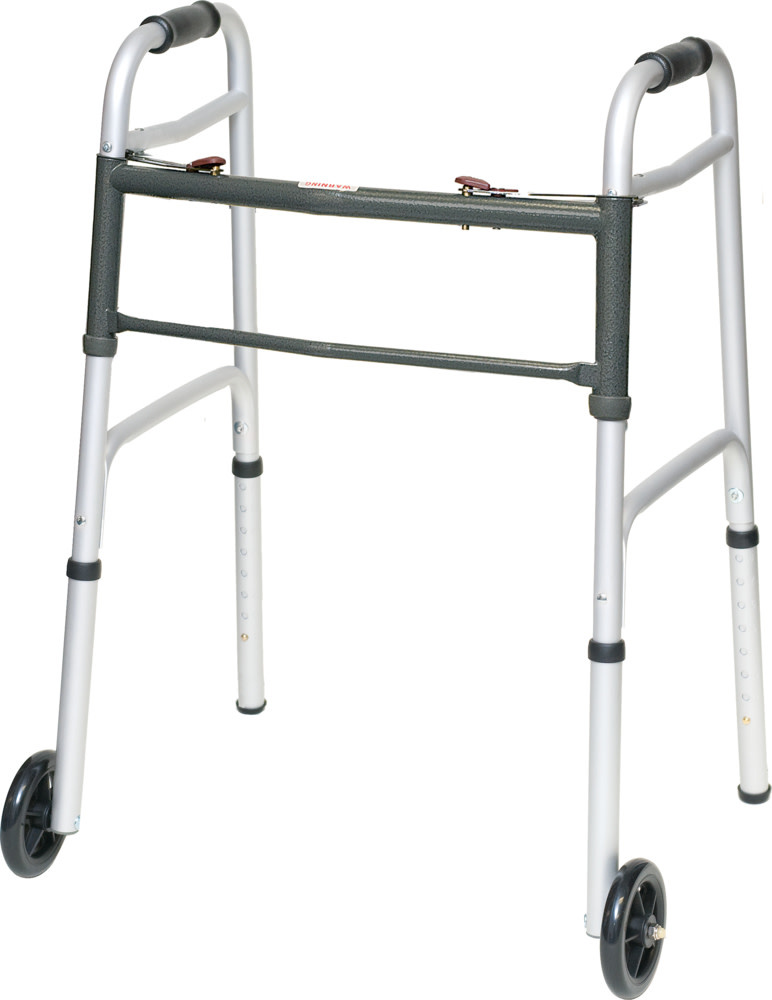 PRB - Probasics Probasics Aluminum Two-Button Release Folding 2 Wheels Walker with 5" Wheels