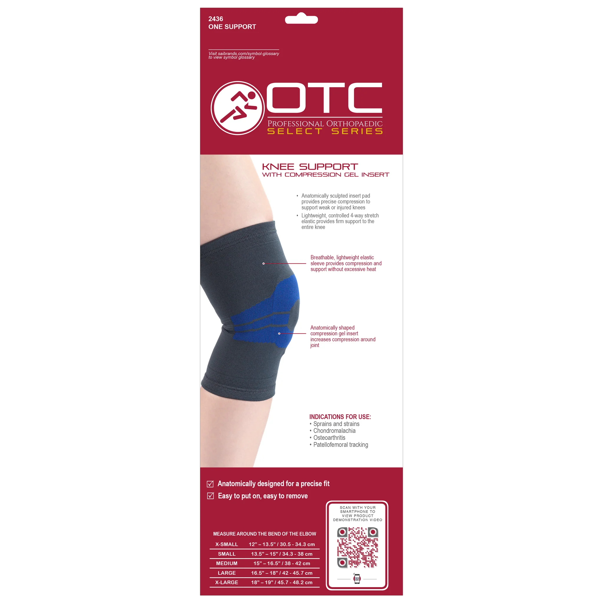 OTC Knee Support With Compression Gel Insert Various Sizes