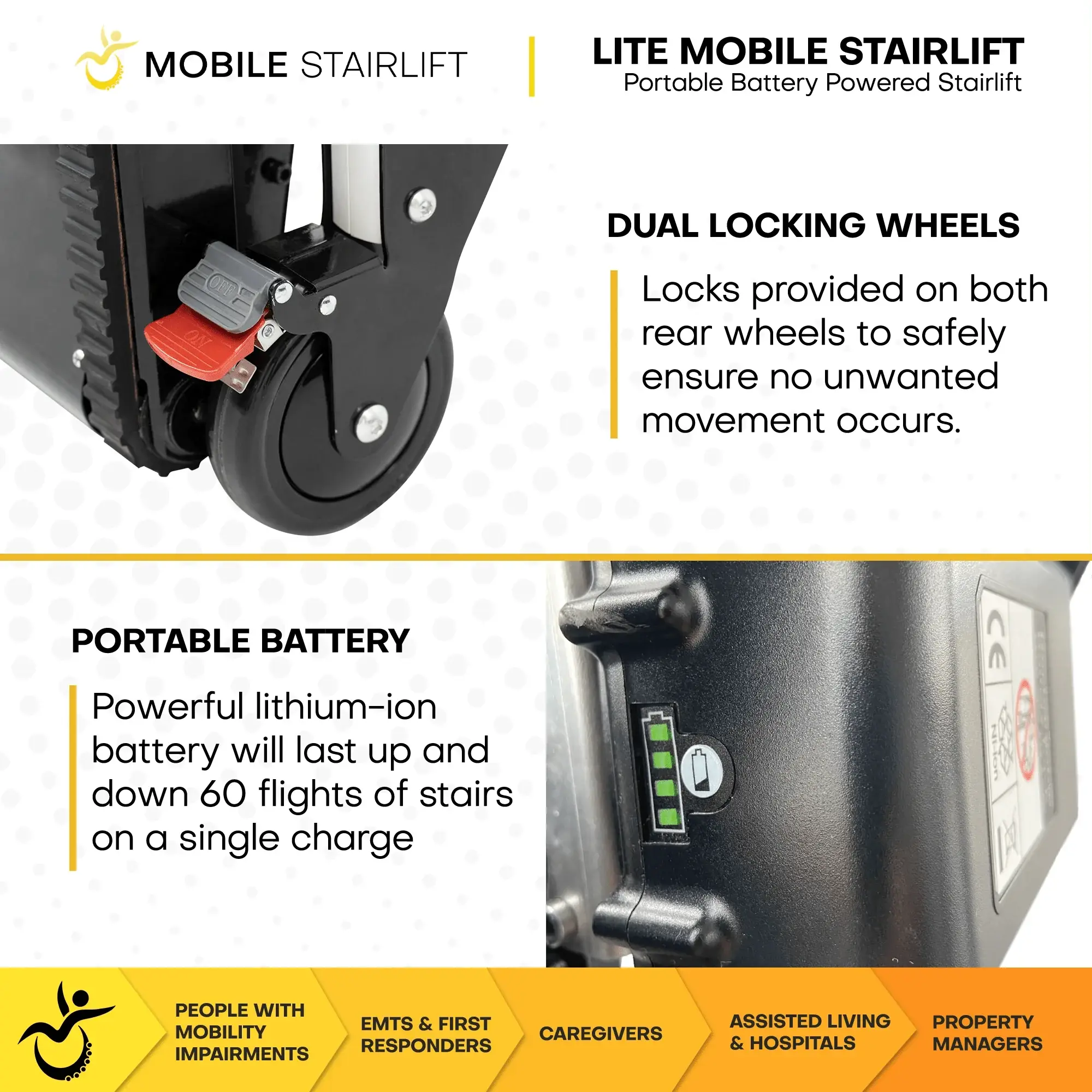 Mobile Stairlift LITE Mobile Stairlift Battery Powered & Portable Stair Wheelchair