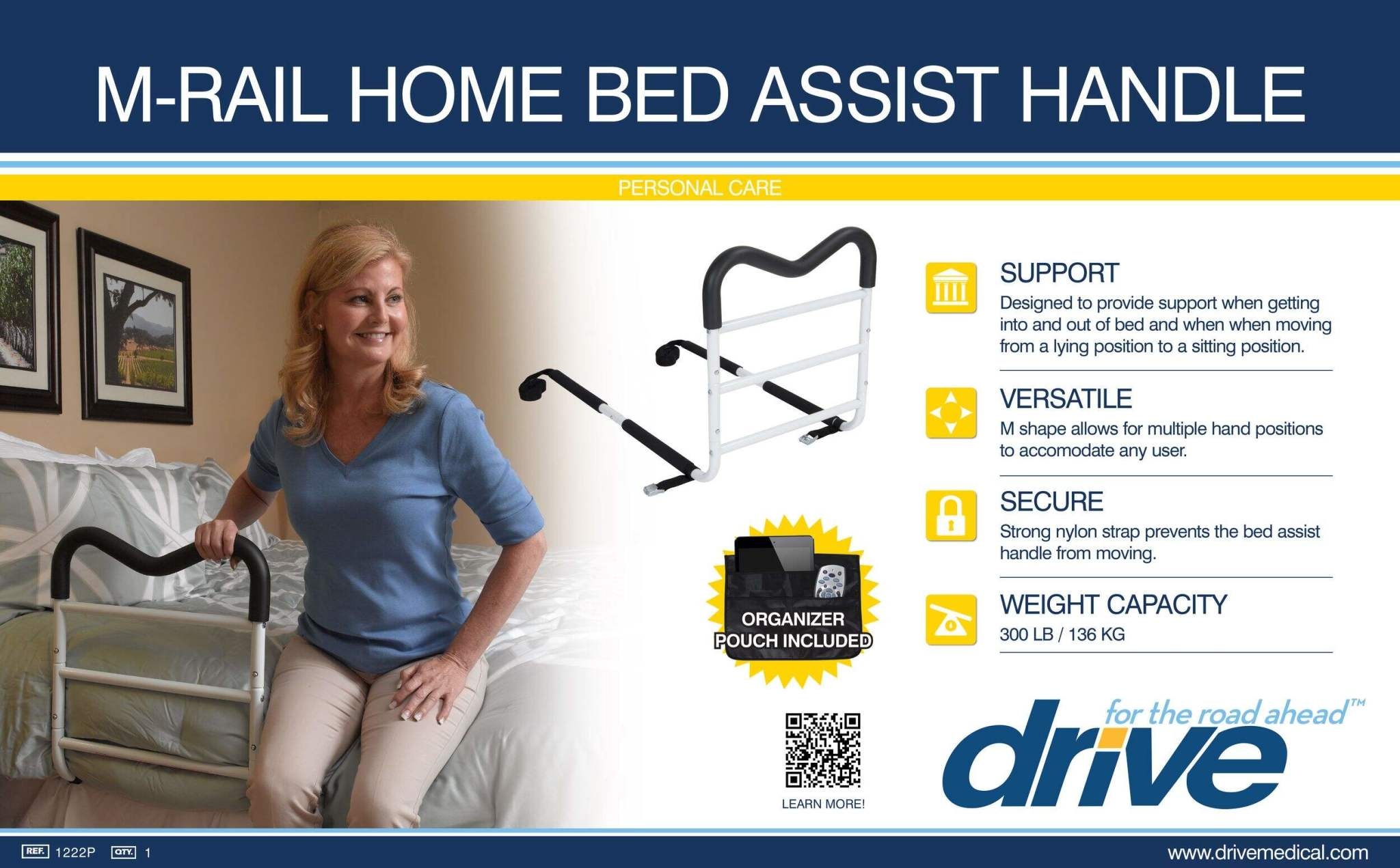 DRV-Drive Medical M Rail Home Bed Assist Handle 300lbs