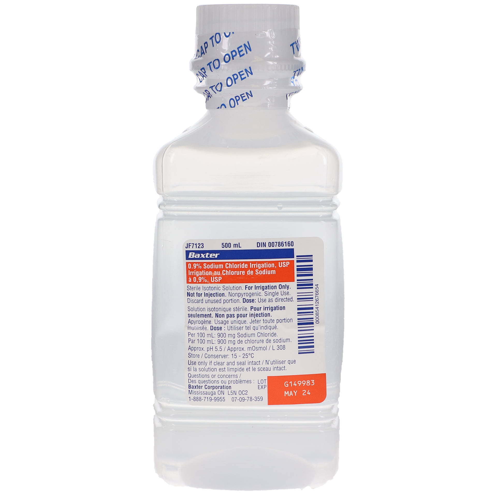 BX-Baxter Normal Saline 0.9% Sodium Chloride For Irrigation Pour Bottle  500ML