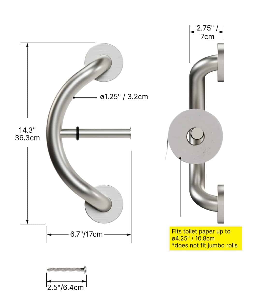HEP-Healthcare Plus PLUS Toilet Paper Holder + Grab Bar