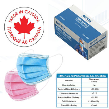 DNT-DENT-X Dent-X Made in Canada Disposable Face Mask 3 Ply ASTM Level 3 Adult 50/bx
