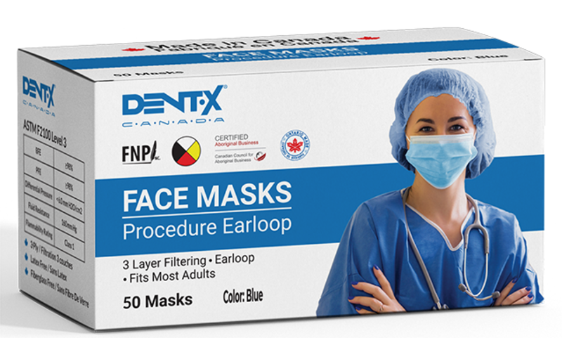 DNT-DENT-X Dent-X Made in Canada Disposable Face Mask 3 Ply ASTM Level 3 Adult 50/bx