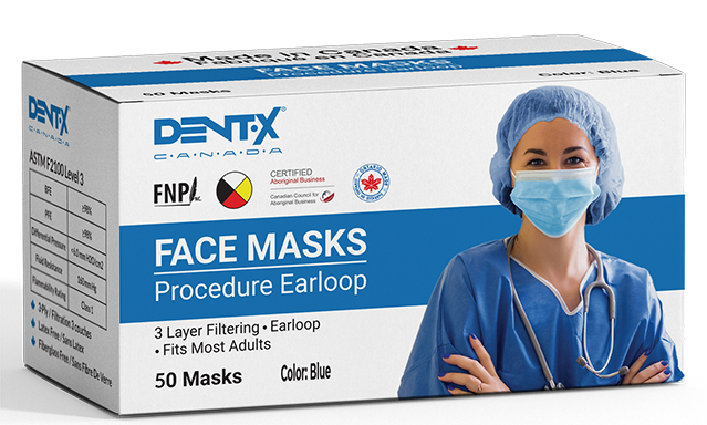 DNT-DENT-X Dent-X Made in Canada Disposable Face Mask 3 Ply ASTM Level 3 Adult 50/bx