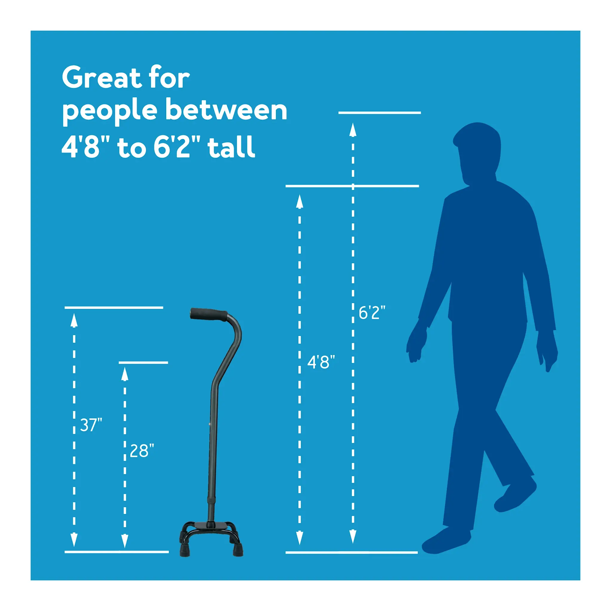 CRX-Carex Carex Small Base Designer Quad Cane Black 300lbs