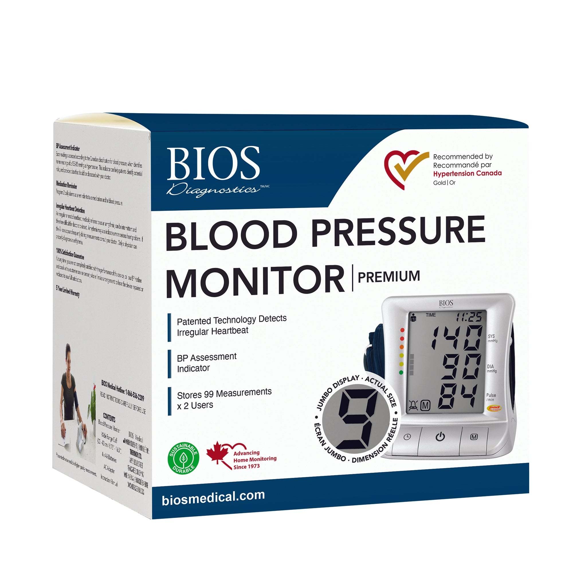 BOS-BIOS Bios Premium Large Screen Blood Pressure Monitor with FREE Wide Range Cuff & Log Book