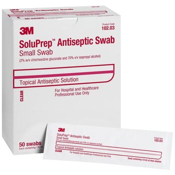 3M 3M™ SoluPrep 2% Chg, 70% Iso Alc Clear Solution Swabsticks 50/Bx