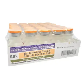 Canadian Pharmaceutical Pfizer Bacteriostatic Sodium Chloride For Injection, 10ml W/ Preservatives 25/Bx