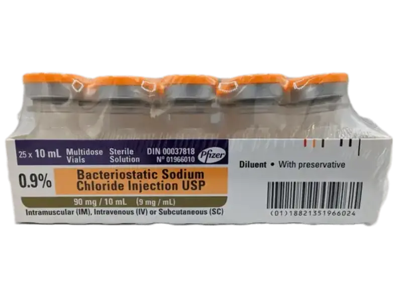 CDP-Canadian Pharmaceutical Pfizer Bacteriostatic Sodium Chloride For Injection, 10ml W/ Preservatives 25/Bx