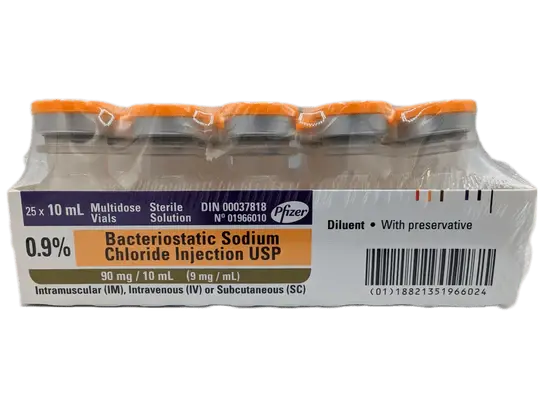 CDP-Canadian Pharmaceutical Pfizer Bacteriostatic Sodium Chloride For Injection, 10ml W/ Preservatives 25/Bx