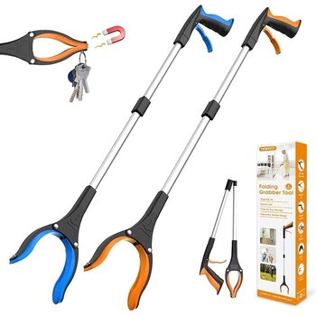 REWKCY Grabber Foldable Reacher with 360° Rotating Jaw & Magnet HD Pick Up Stick 2-Pack