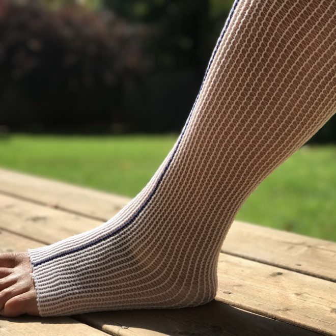 CD-COMPRESSION DYNAMICS Compression Dynamics Edemawear Lymphedema Stockinet Small Max Limb Circumference 45cm (18") Length 55cm (22") Foot To Knee Or Wrist To Shoulder, Navy Stripe, Longitudinal Compression, Latex-Free