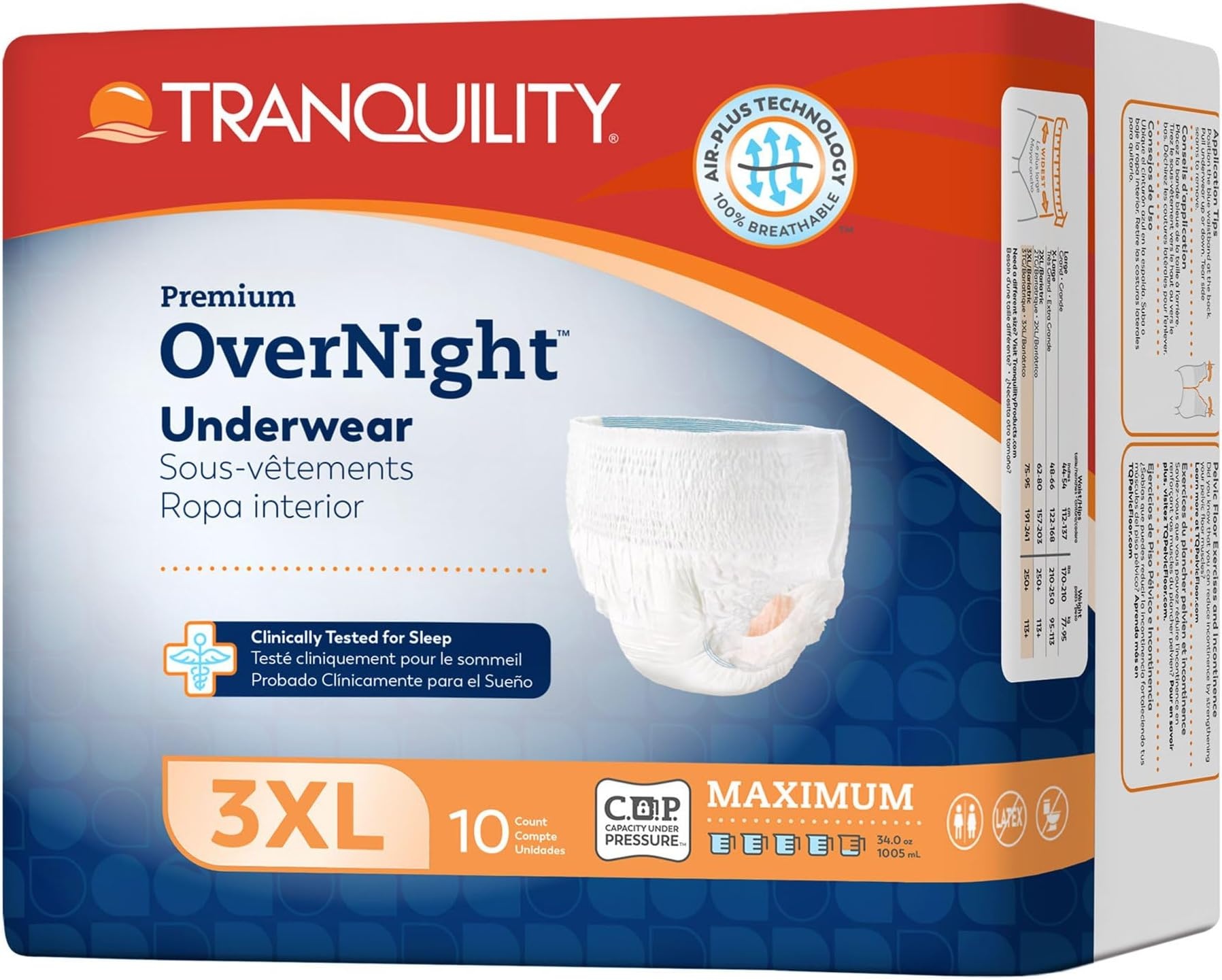TRQ-Tranquility Tranquility Premium Overnight Underwear Bulk 3 XXXLarge 10/Bg