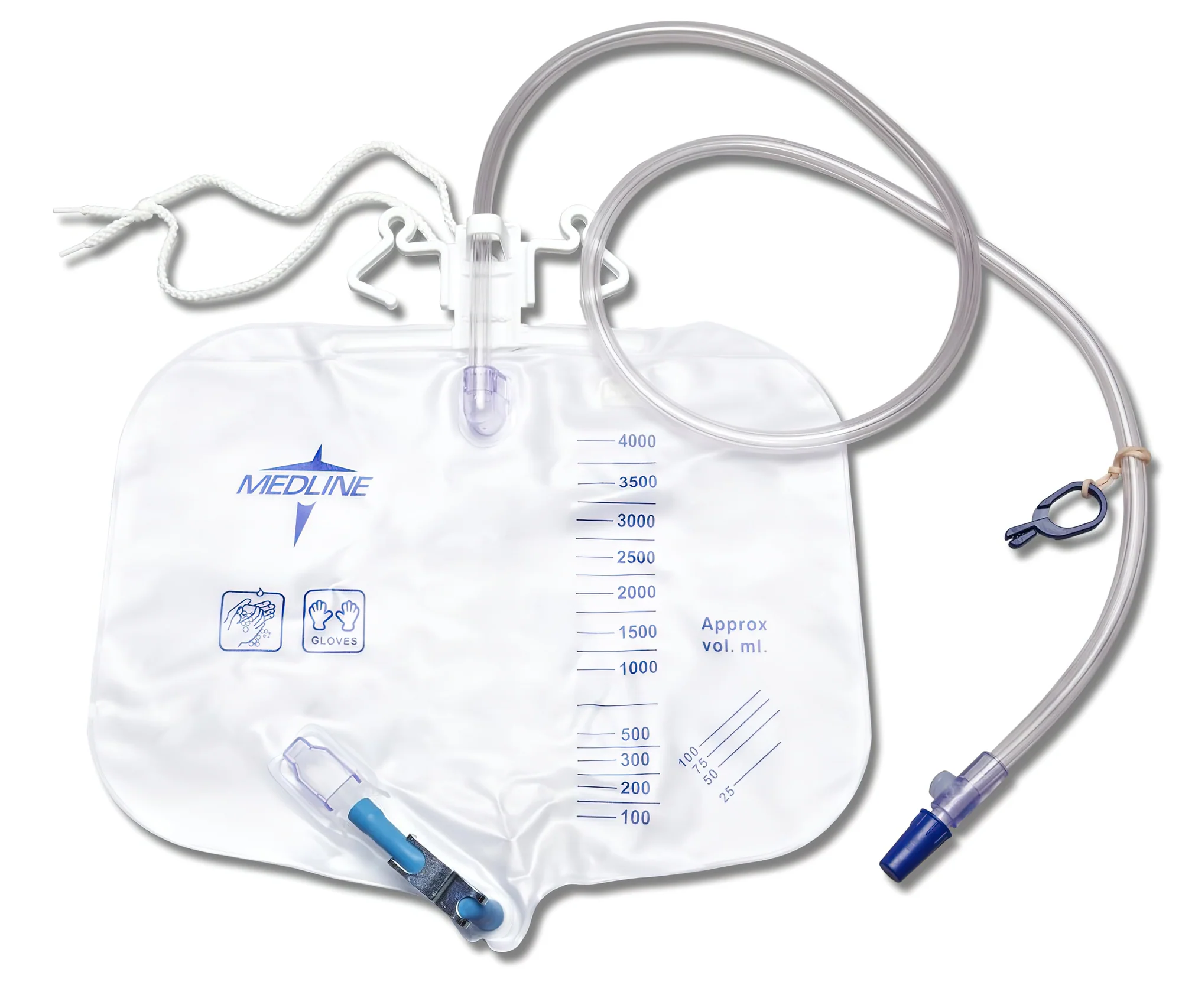 ML-MedLine Medline Urinary Drainage Bag 4000ml W/ Luer-Lock Connection & Anti-Reflux Tower W/ Slide-Tap