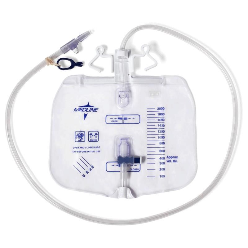 ML-MedLine Medline Urinary Drainage Bag 2000ml W/ Luer-Lock Connection & Anti-Reflux Tower W/ Slide-Tap