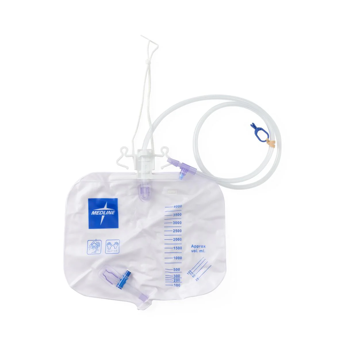 ML-MedLine Medline Urinary Drainage Bag 2000ml W/ Luer-Lock Connection & Anti-Reflux Tower W/ Slide-Tap 20/Bx