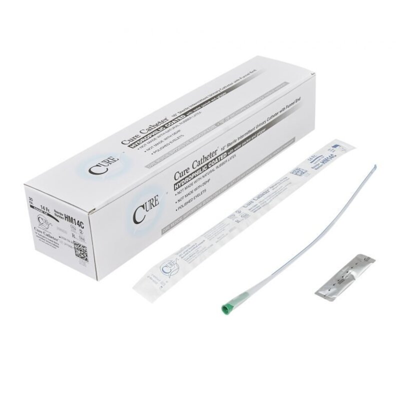 CRM - Cure Medical Cure Intermittent Male Cath 16" Pre-Lubricated Coude Tip 14fr Single