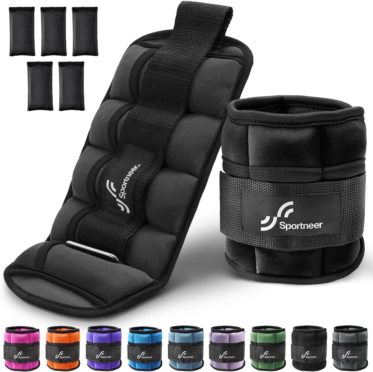 Sportneer Sportneer Adjustable Ankle Weights Set of 2.2,3,4.6,7 LBS Pair with Removable Ankle and Wrist Weight