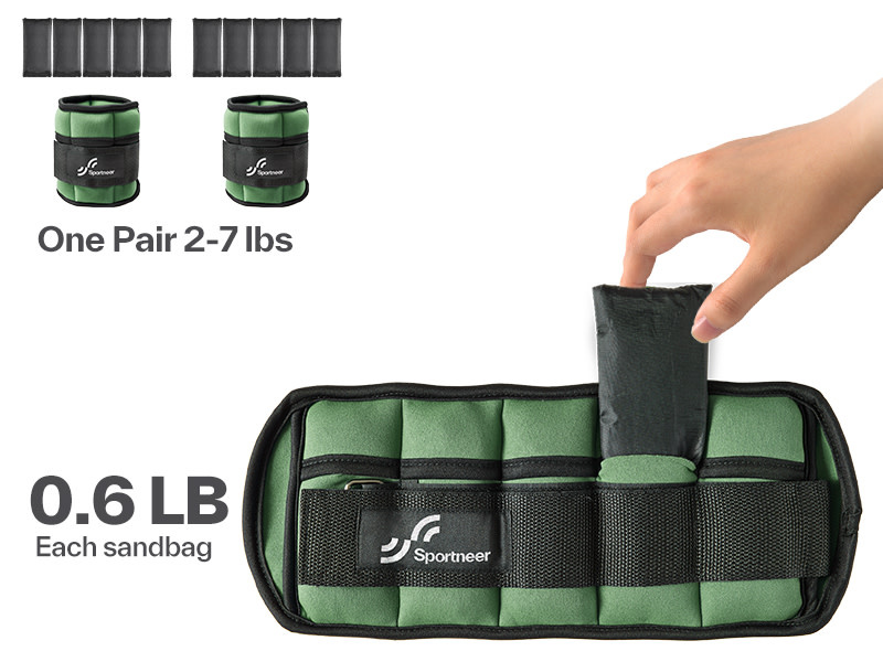 Sportneer Sportneer Adjustable Ankle Weights Set of 2.2,3,4.6,7 LBS Pair with Removable Ankle and Wrist Weight
