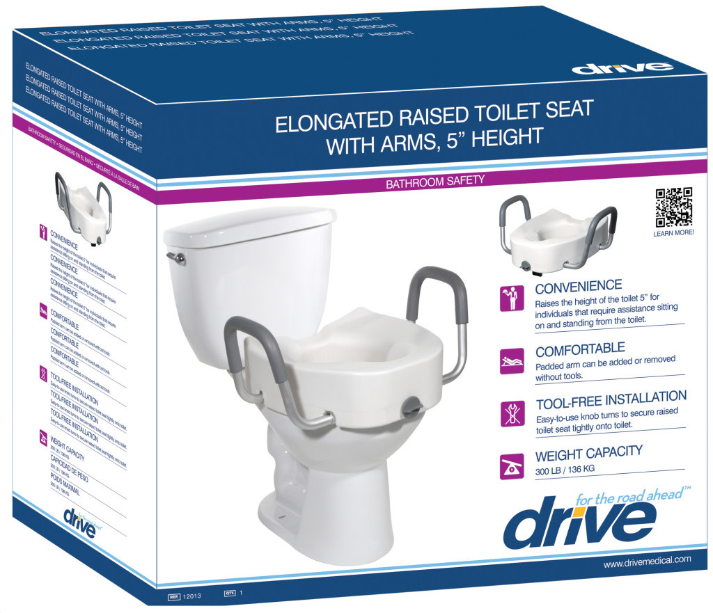 DRV-Drive Medical Drive Premium Plastic Raised Elongated Toilet Seat with Lock