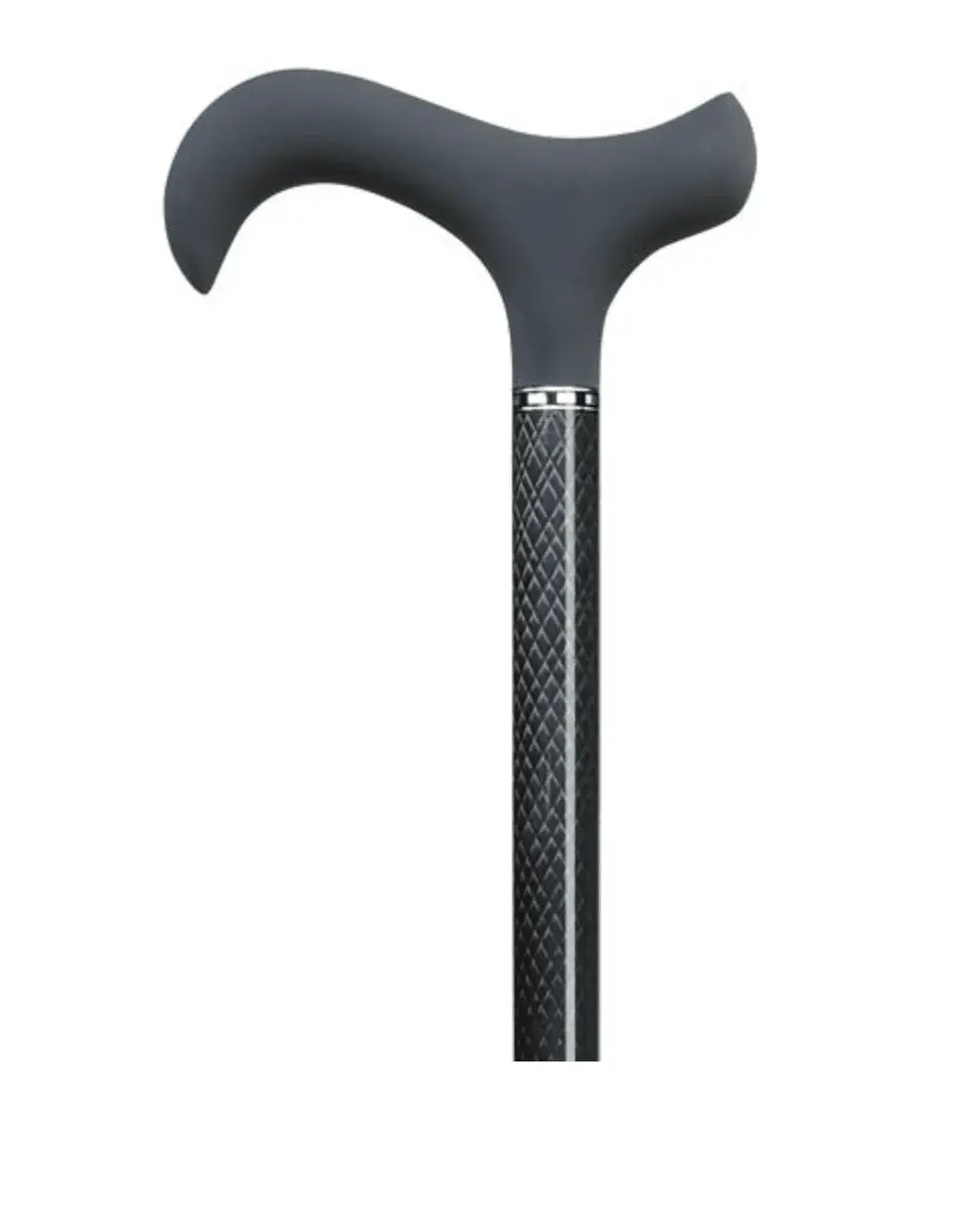 Ossenberg Walking stick-Derby soft grip in carbon look-chrome ring - tube struct black